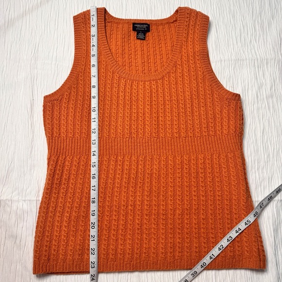 American Eagle Sweater Vest Cable Knit Orange‎ Lambs Wool Womens Large READ ME - Picture 5 of 8